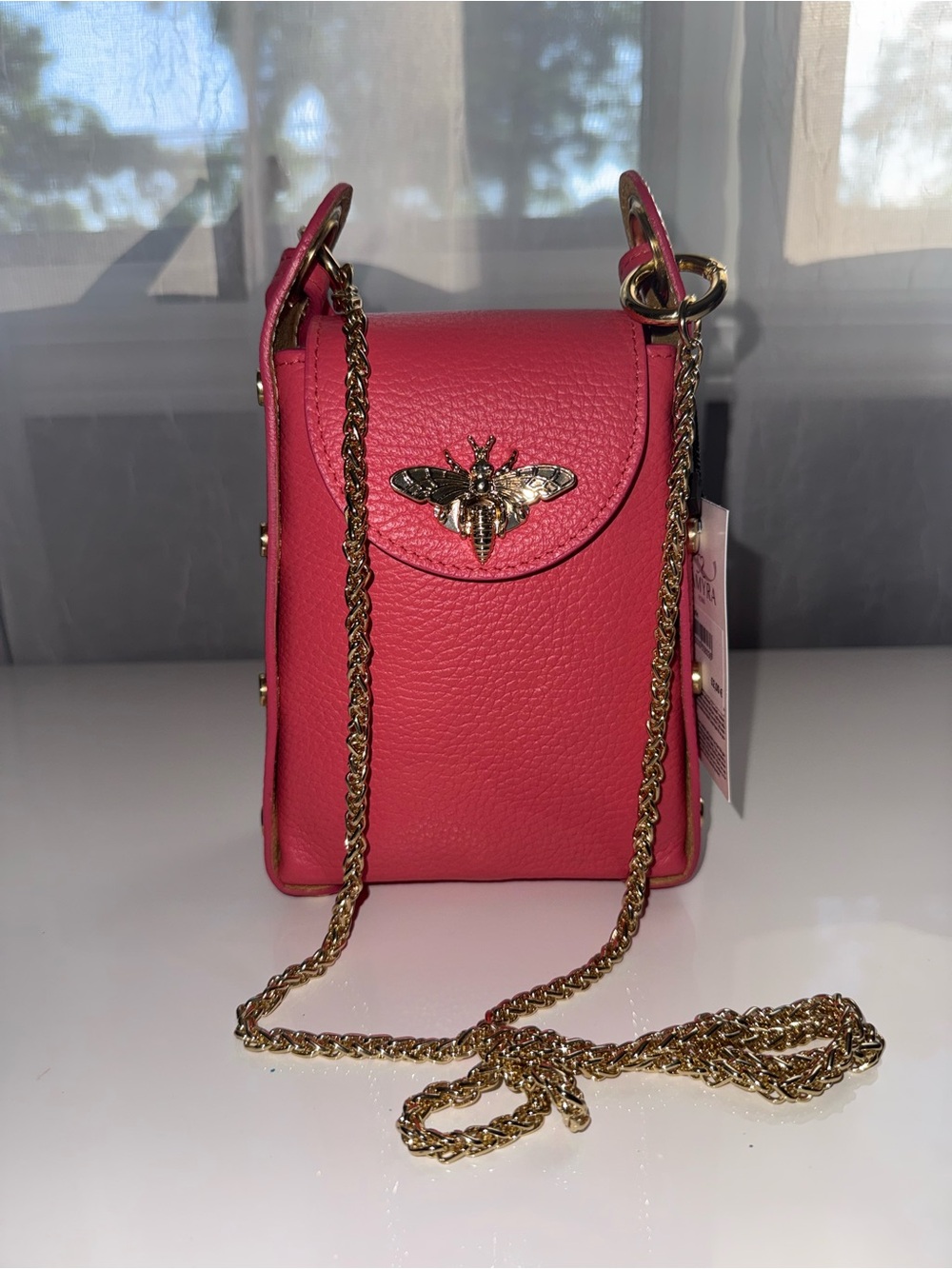 Women's Pink Crossbody Bag with Gold Bee Accent
